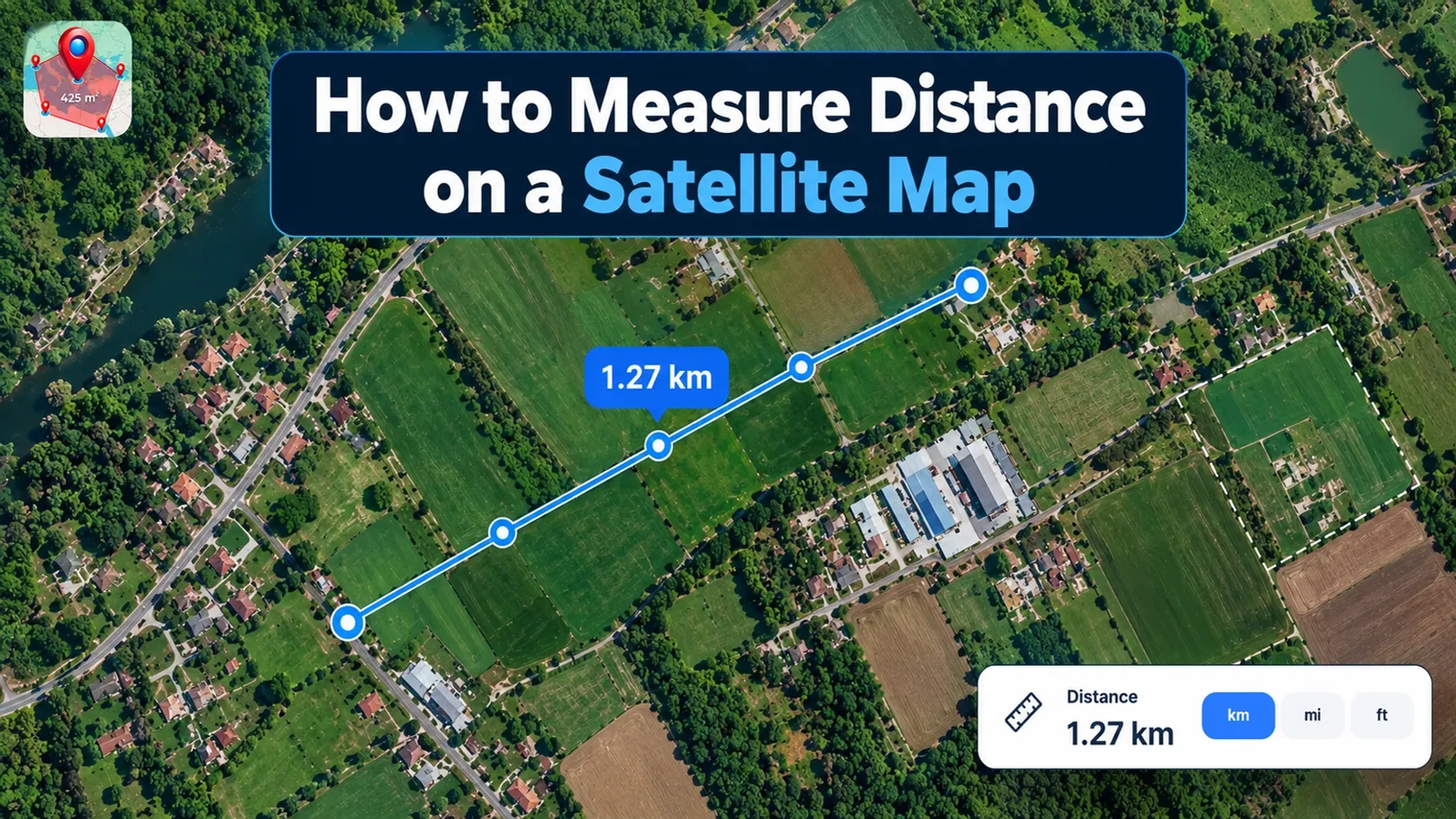 Measuring distance on a satellite map with the Distance Ruler tool